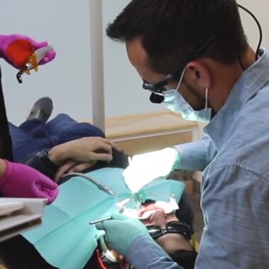 Orthodontist doing an exam 